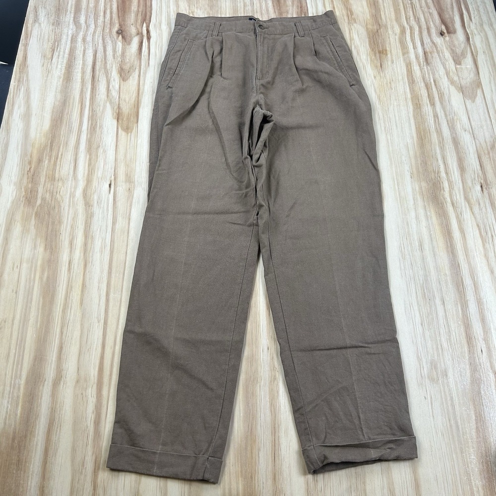 Dockers Mens 32x32 Brown Pleated Linen Chino Pants Classic Preppy Casual